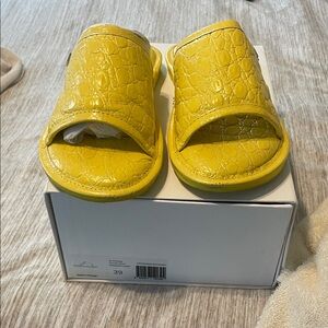 BY FAR Yellow Croc-Embossed Slide Sandals